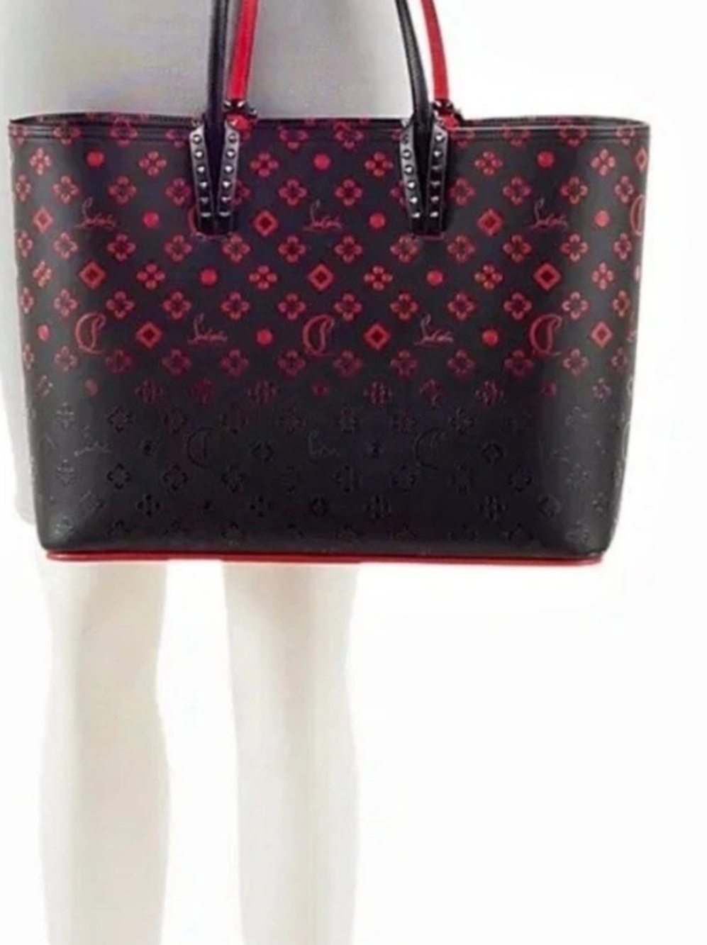 Christian Louboutin Cabata Embellished Monogram Tote Leather Black & Red